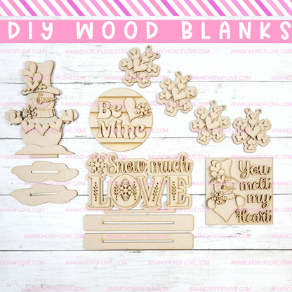 Laser cut wooden blank cutout- be mine snowman shelf sitter tiered tray set