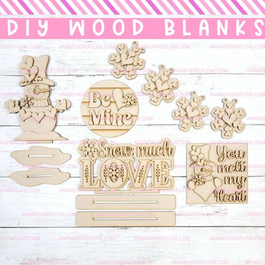 Laser cut wooden blank cutout- be mine snowman shelf sitter tiered tray set