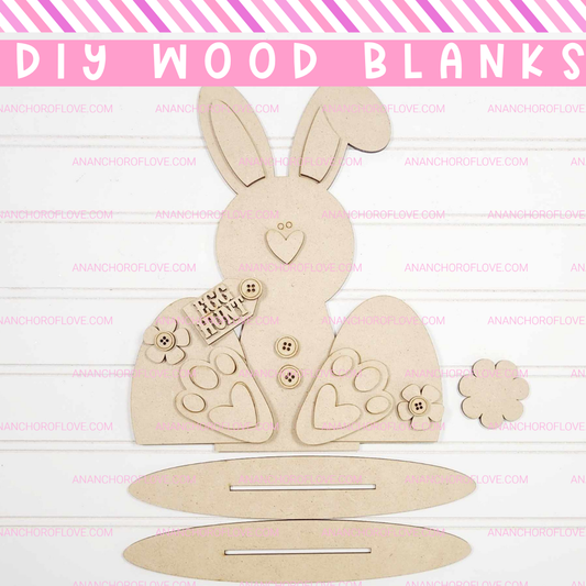 Laser cut wooden blank cutout- Prim Bunny shelf sitter DIY