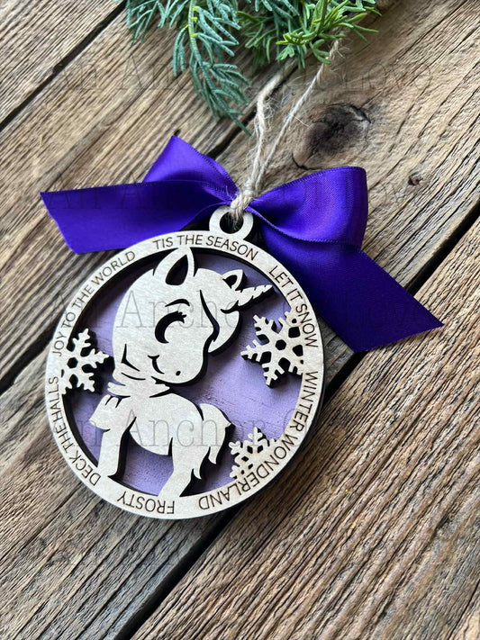 Unicorn Christmas ornament, Layered wood ornament, kid's Christmas ornaments