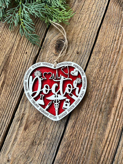 Doctor Christmas ornament, Layered wood ornament