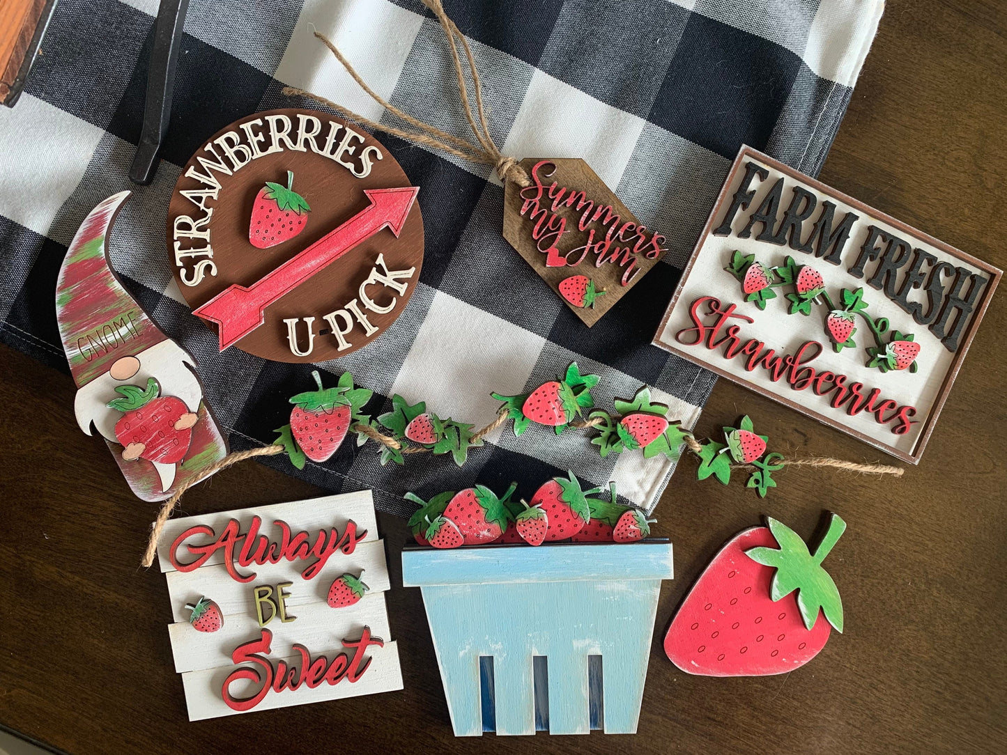 Strawberry themed tier tray decor finished or unfinished options