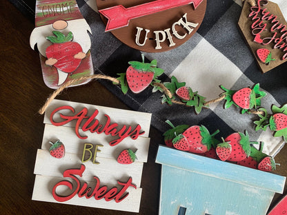 Strawberry themed tier tray decor finished or unfinished options