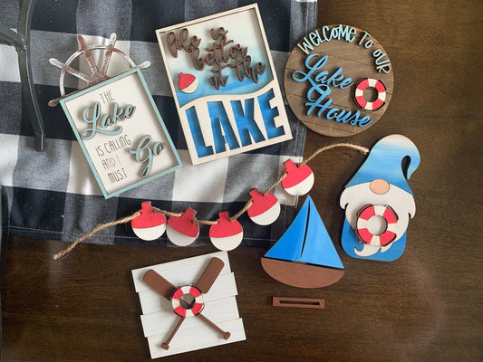 Lake house themed tiered tray decor