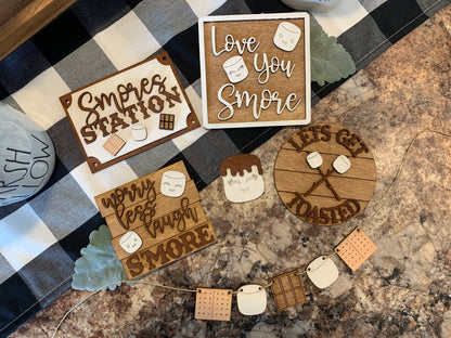Smores tiered tray decor finished/unfinished