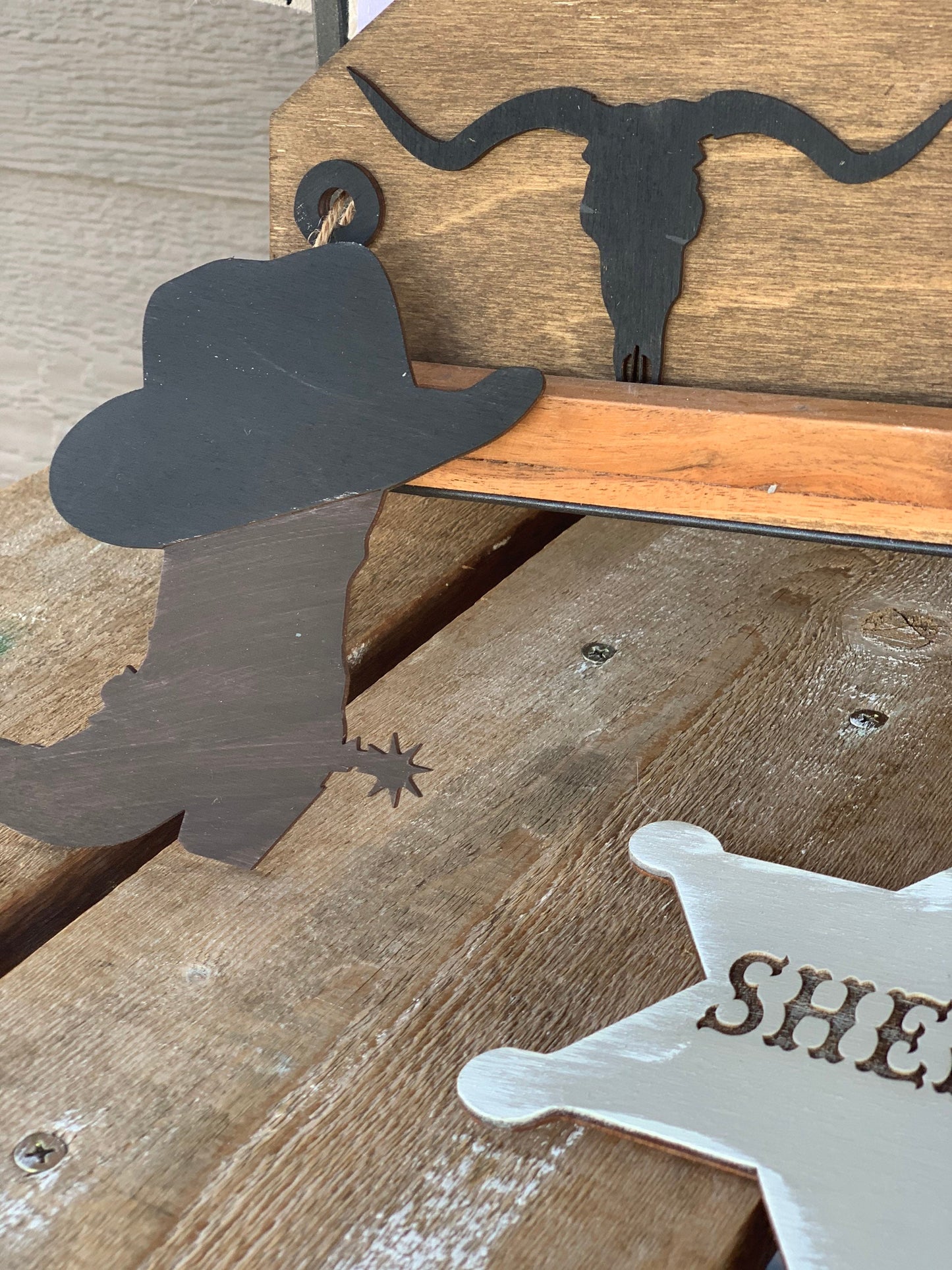 Cow boy themed tiered tray decor