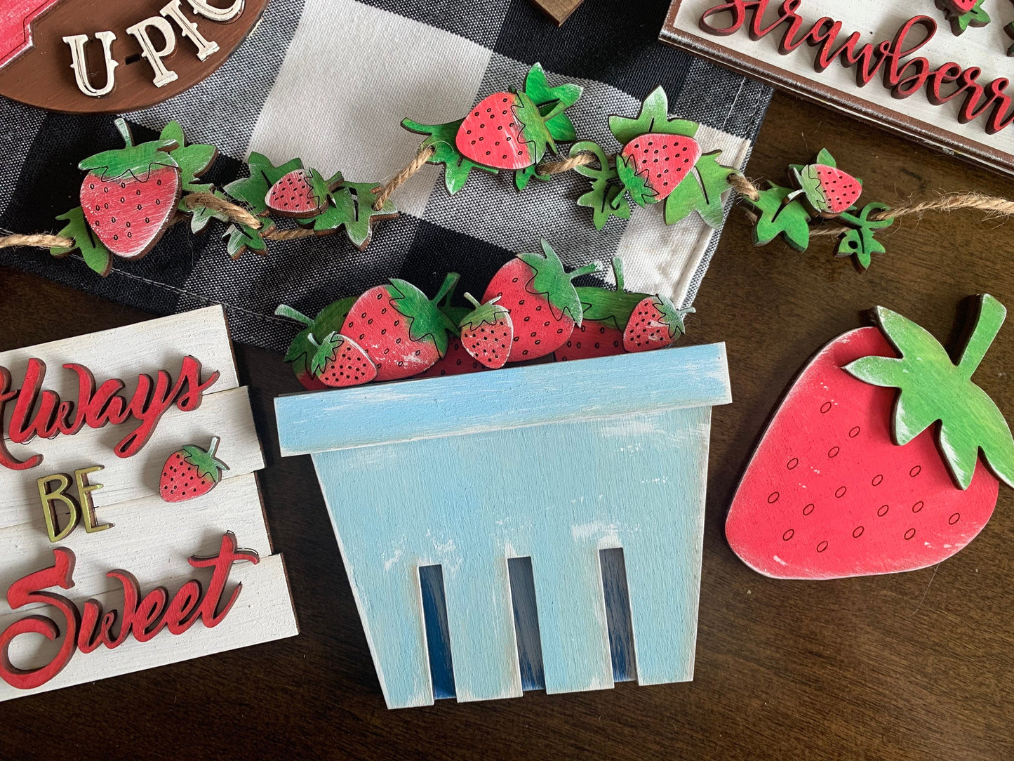 Strawberry themed tier tray decor finished or unfinished options