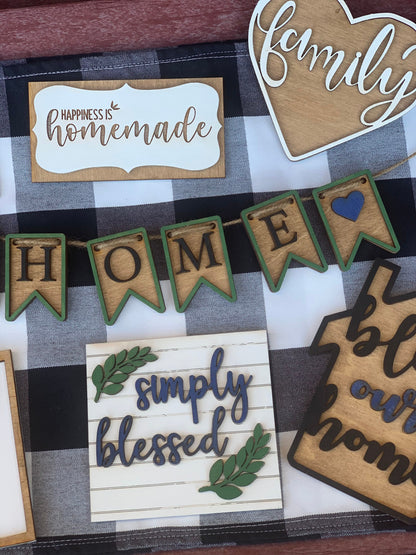 Farmhouse themed tiered tray decor