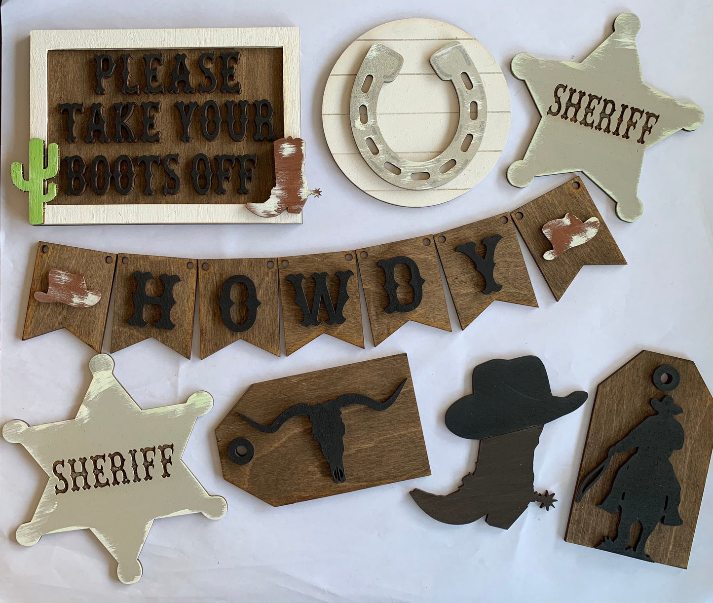 Cow boy themed tiered tray decor