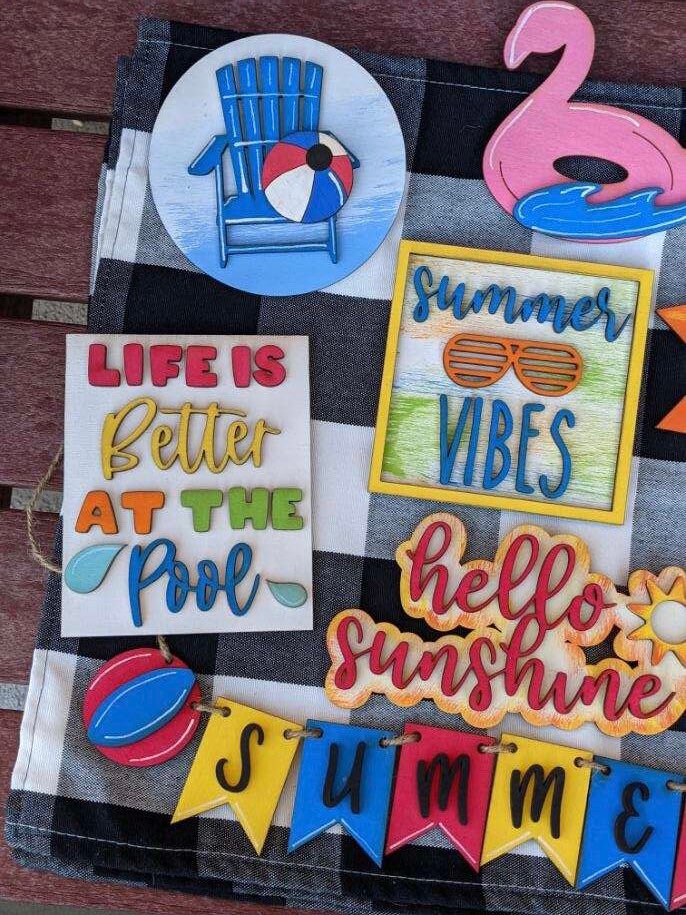 Pool days tiered tray decor