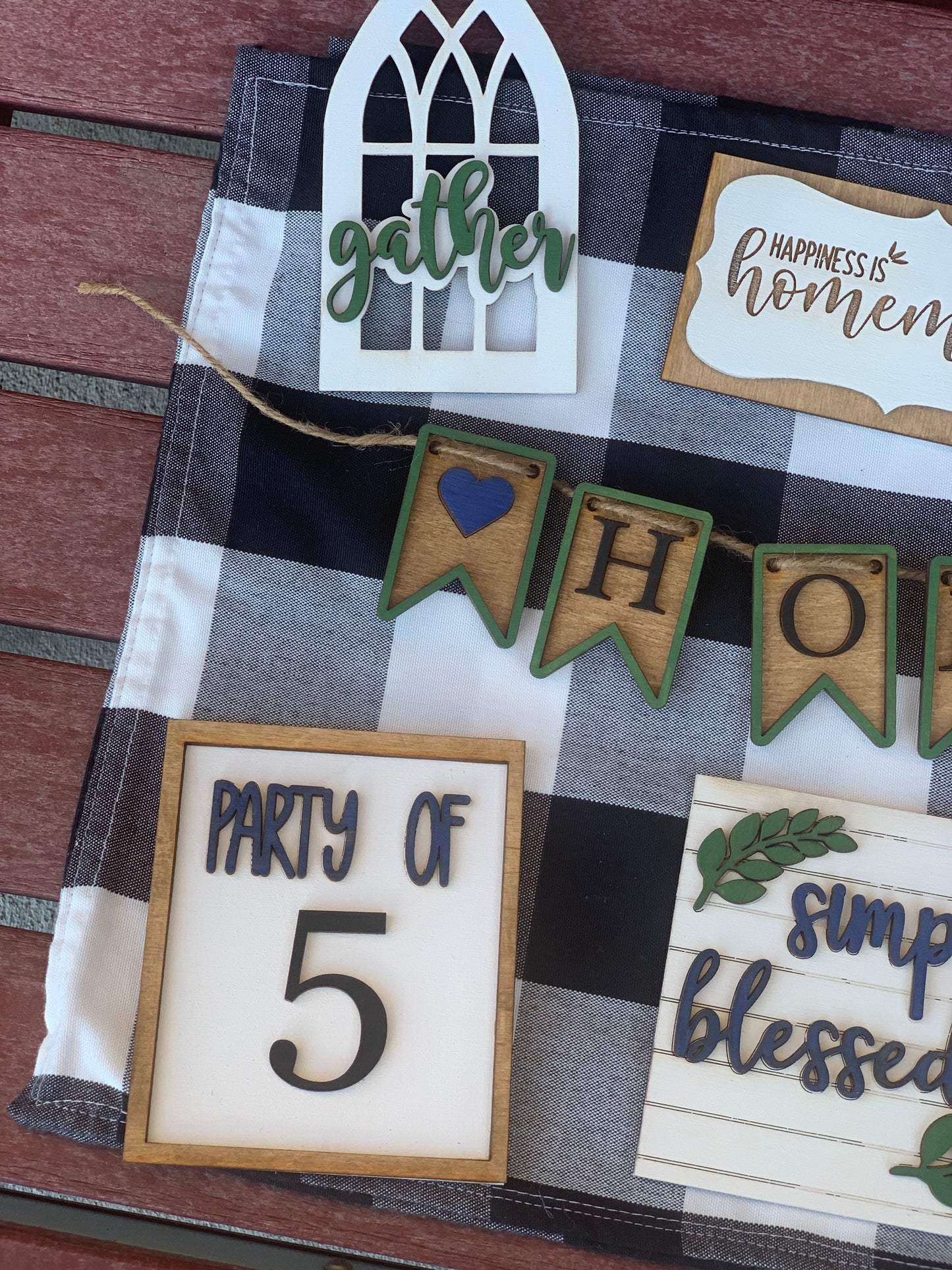 Farmhouse themed tiered tray decor