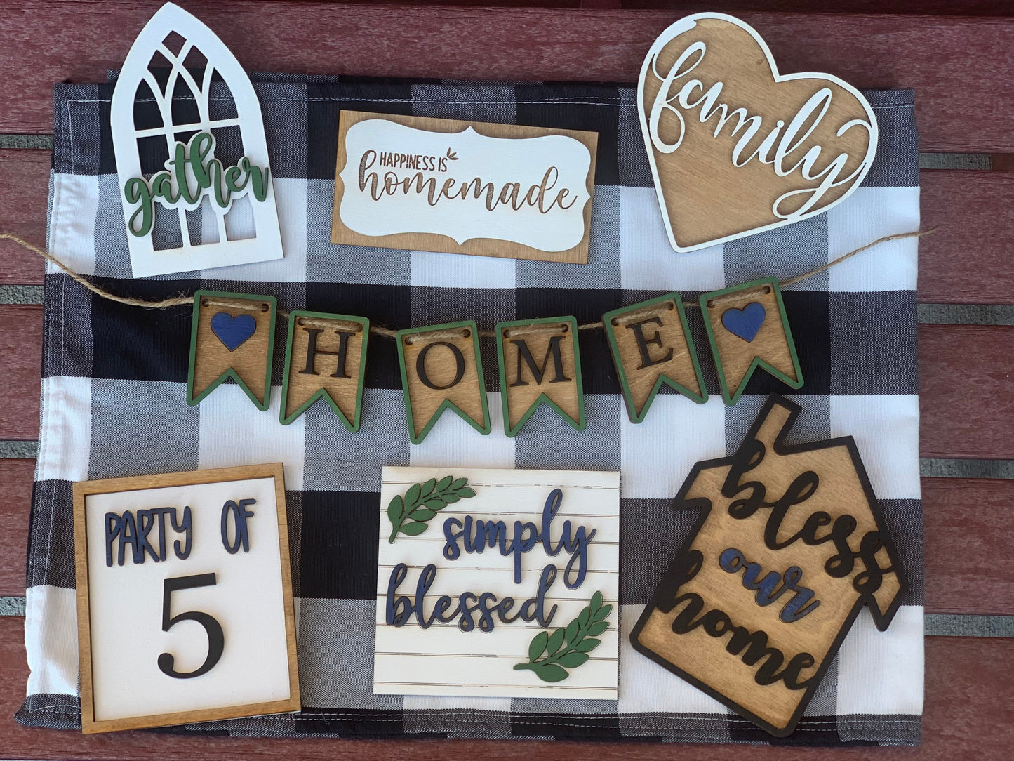 Farmhouse themed tiered tray decor