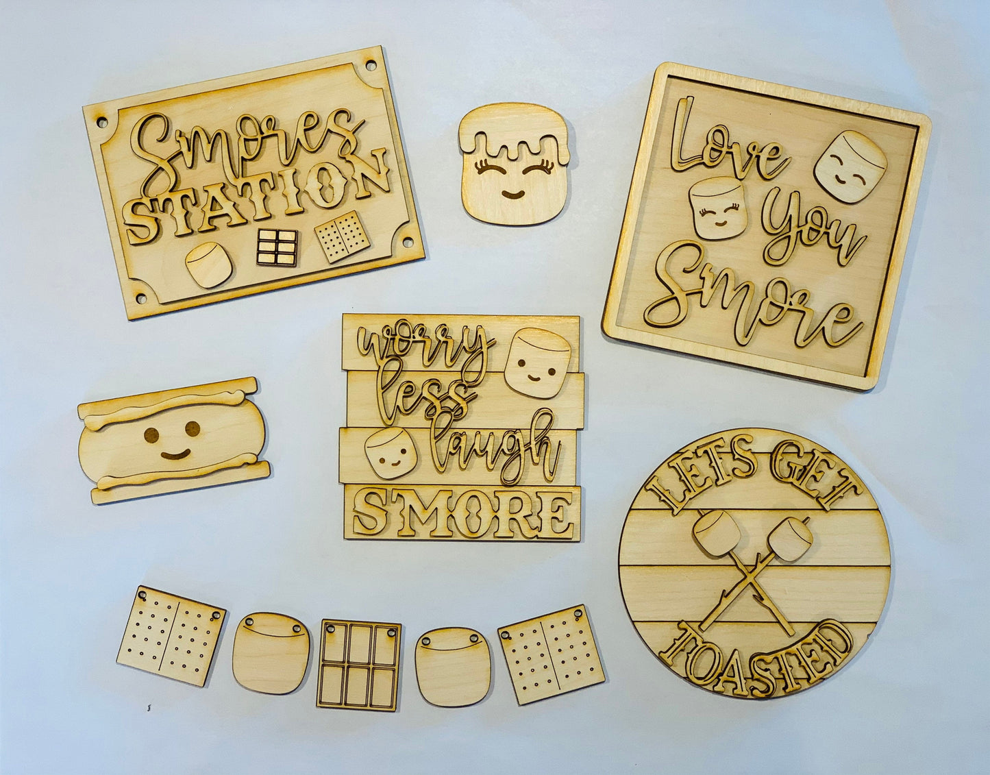 Smores tiered tray decor finished/unfinished