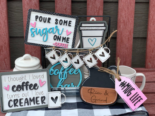 Coffee themed tiered tray set