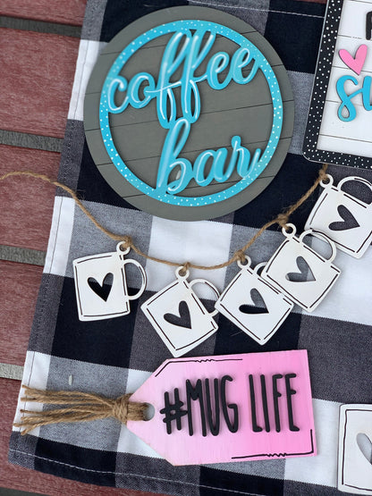Coffee themed tiered tray set