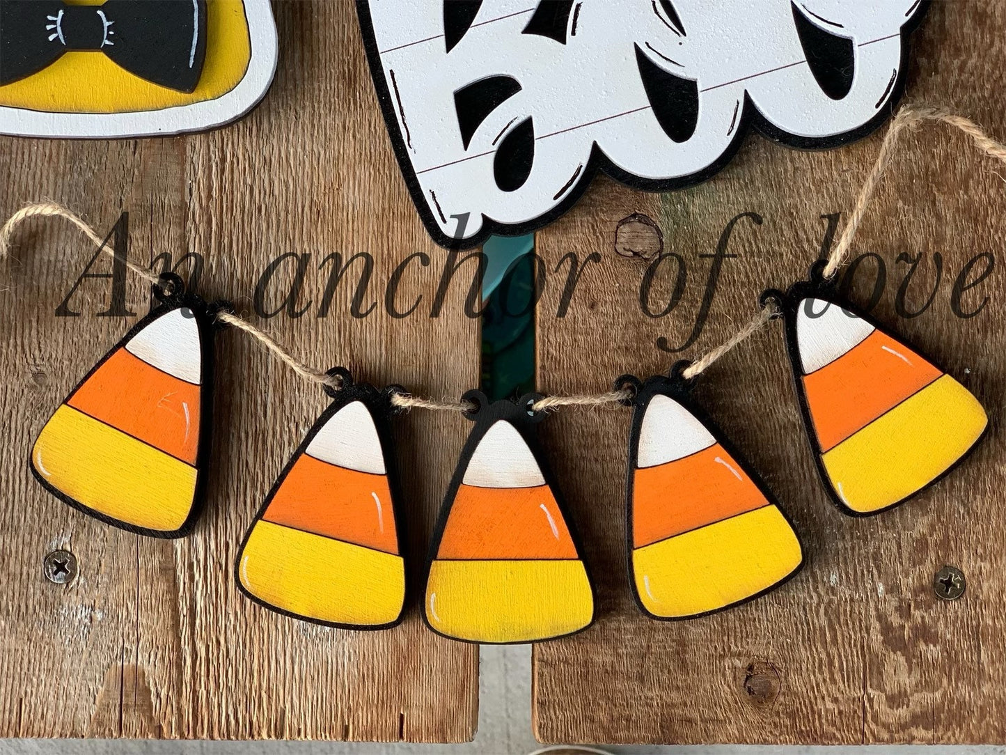 7 piece candy corn spooky tiered tray set | individual pieces | full tiered tray set |