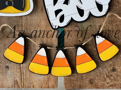 7 piece candy corn spooky tiered tray set | individual pieces | full tiered tray set |