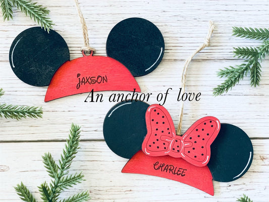 Red and black Mouse ears/hat ornament