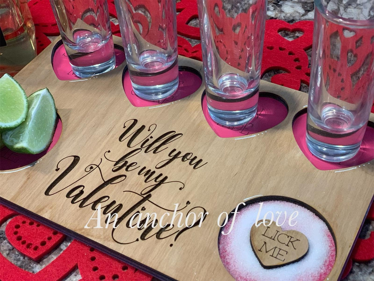 Valentine's Day tequila shot board Gift, Gift for Mom, girlfriend, wife, fiancé, Tequila Gifts, Shot Board