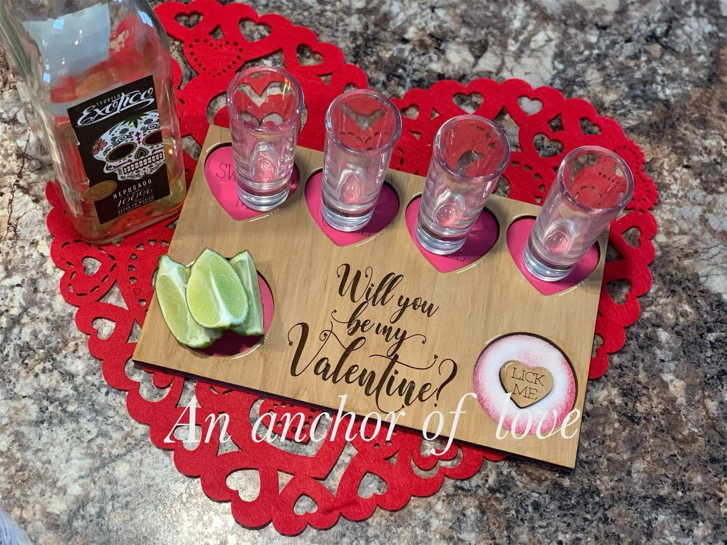 Valentine's Day tequila shot board Gift, Gift for Mom, girlfriend, wife, fiancé, Tequila Gifts, Shot Board
