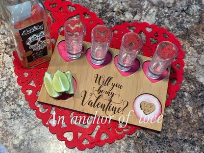 Valentine's Day tequila shot board Gift, Gift for Mom, girlfriend, wife, fiancé, Tequila Gifts, Shot Board