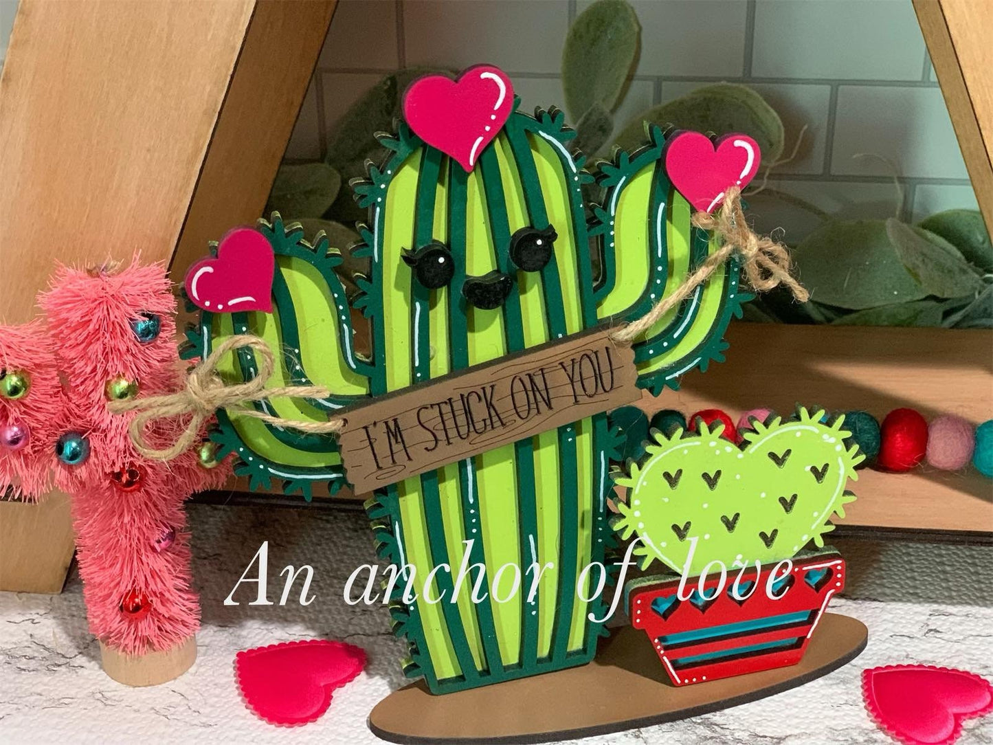 I'm stuck on you cactus shelf sitter - Valentine's Day Decor - Cactus Lovers- I'm a succa for you