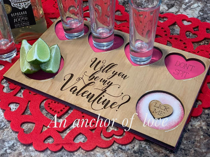 Valentine's Day tequila shot board Gift, Gift for Mom, girlfriend, wife, fiancé, Tequila Gifts, Shot Board