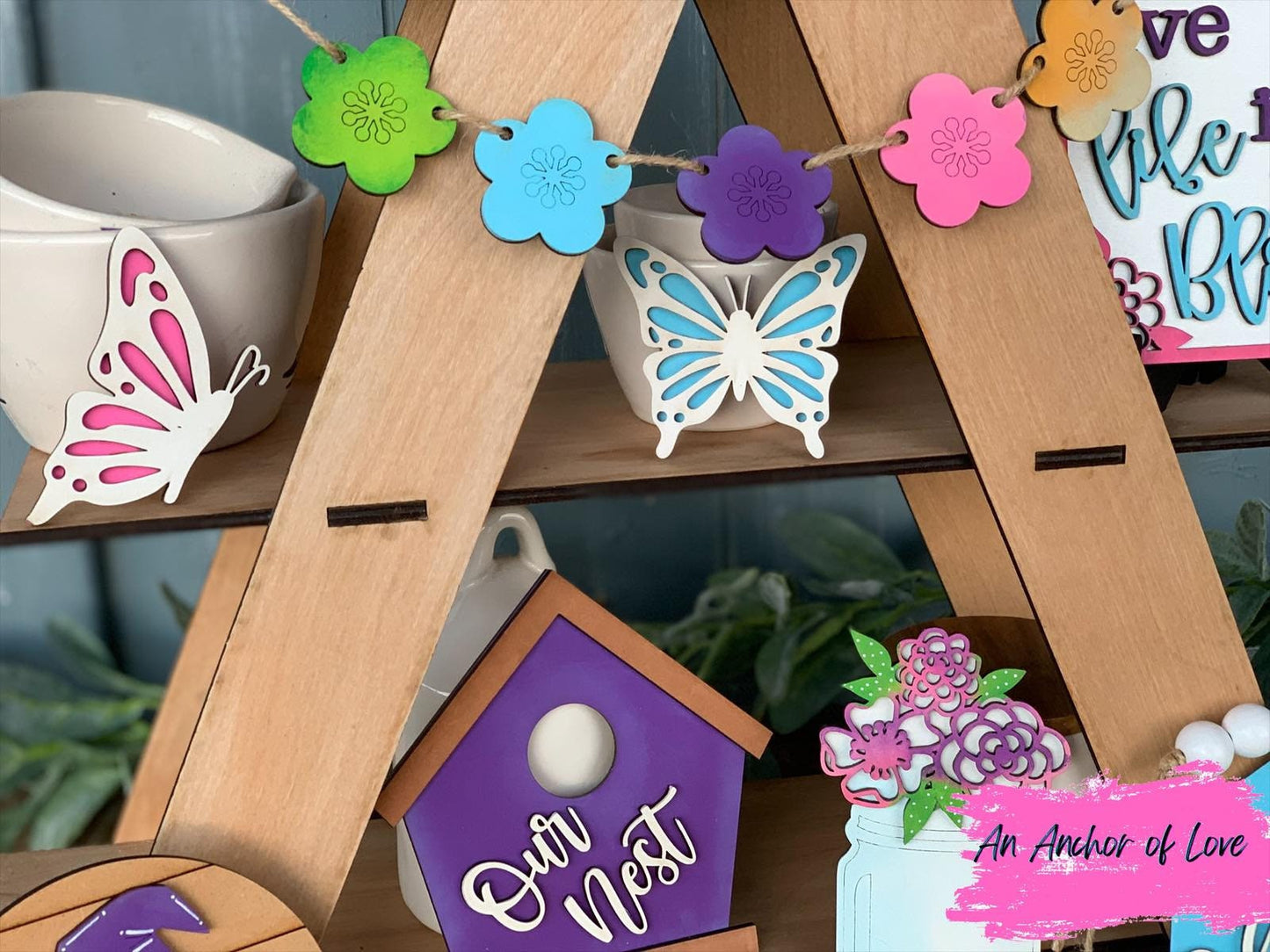 Spring themed butterfly garden tiered tray set-individual pieces, full painted set, full diy set available