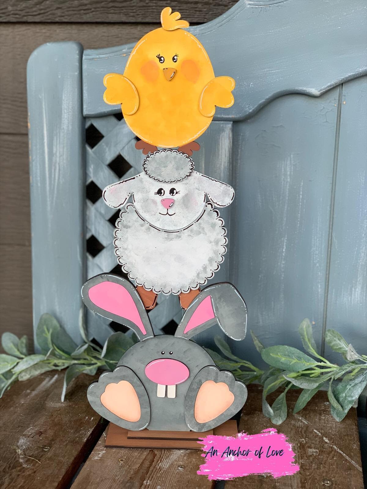 Standing Bunny, Chick, and Lamb sign-easter porch sign- easter decor