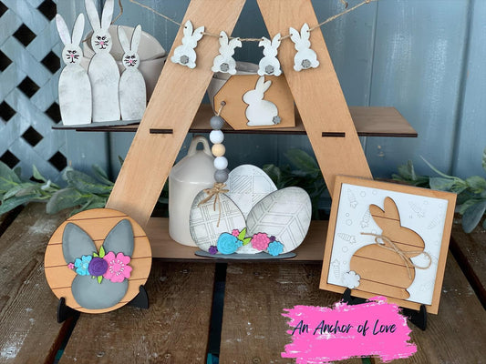 Farmhouse easter bunny tiered tray set-individual pieces, full set and diy available