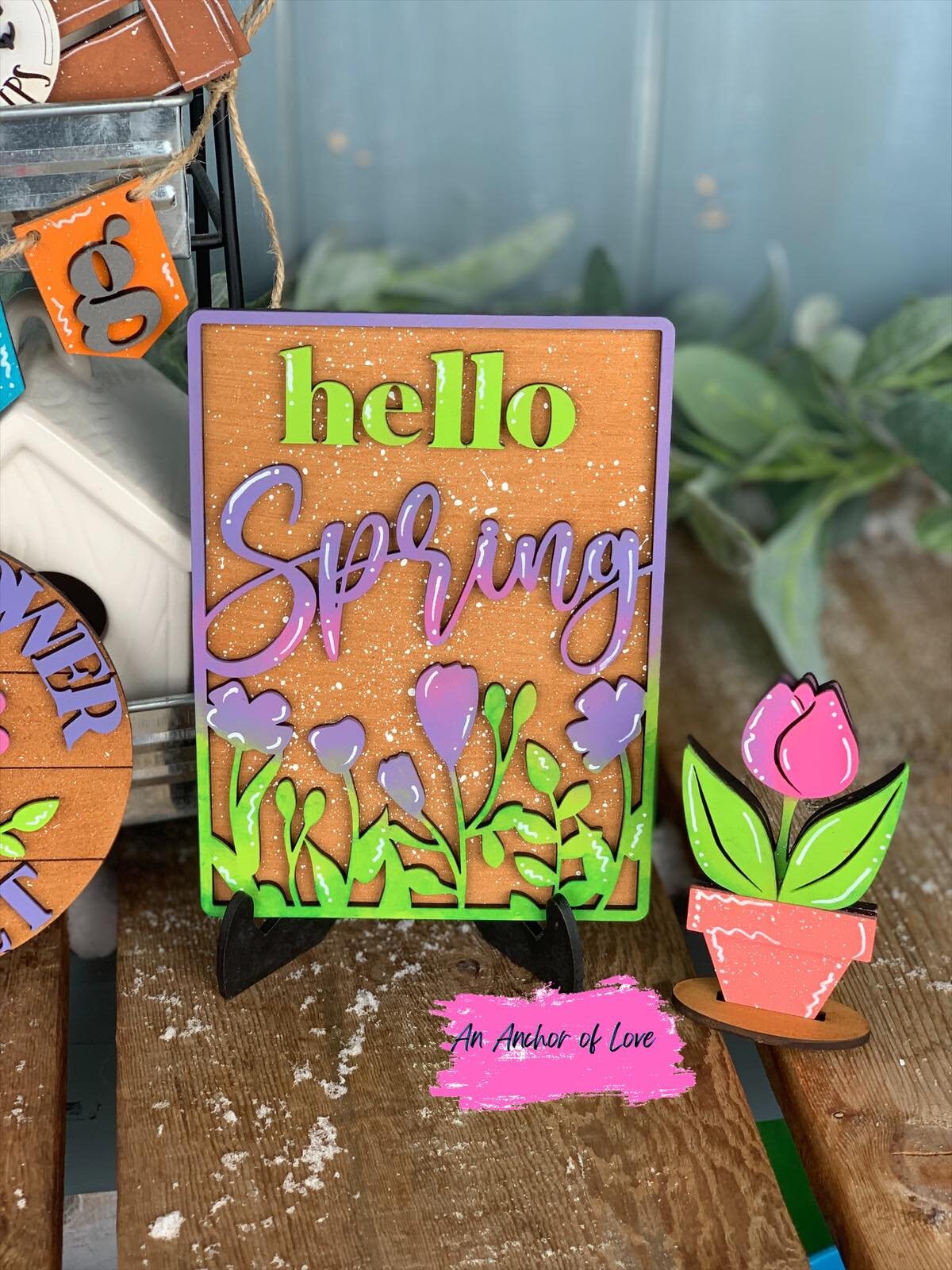 Spring themed tulip tiered tray set-individual pieces, full painted set, full diy set available