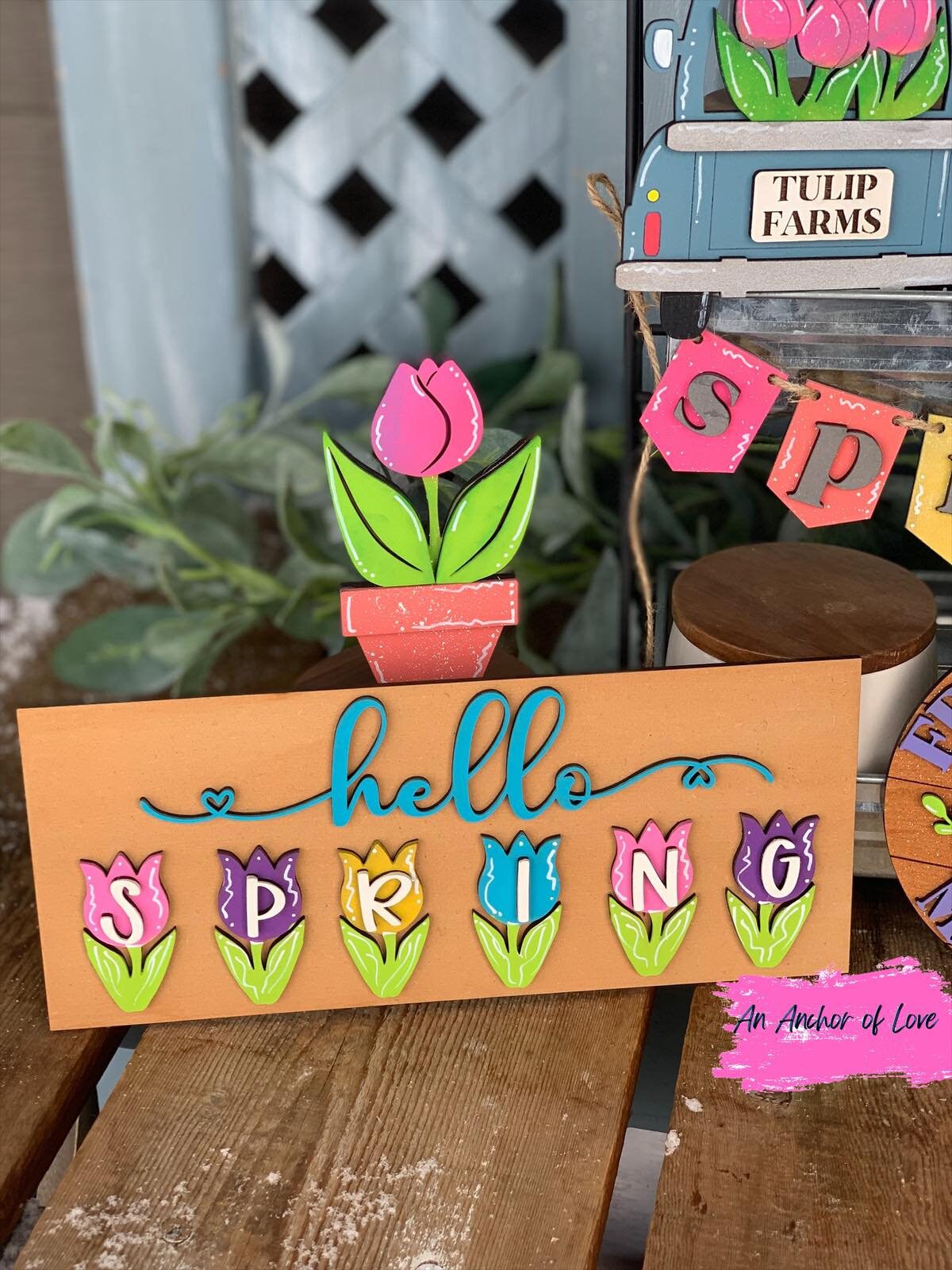 Spring themed tulip tiered tray set-individual pieces, full painted set, full diy set available