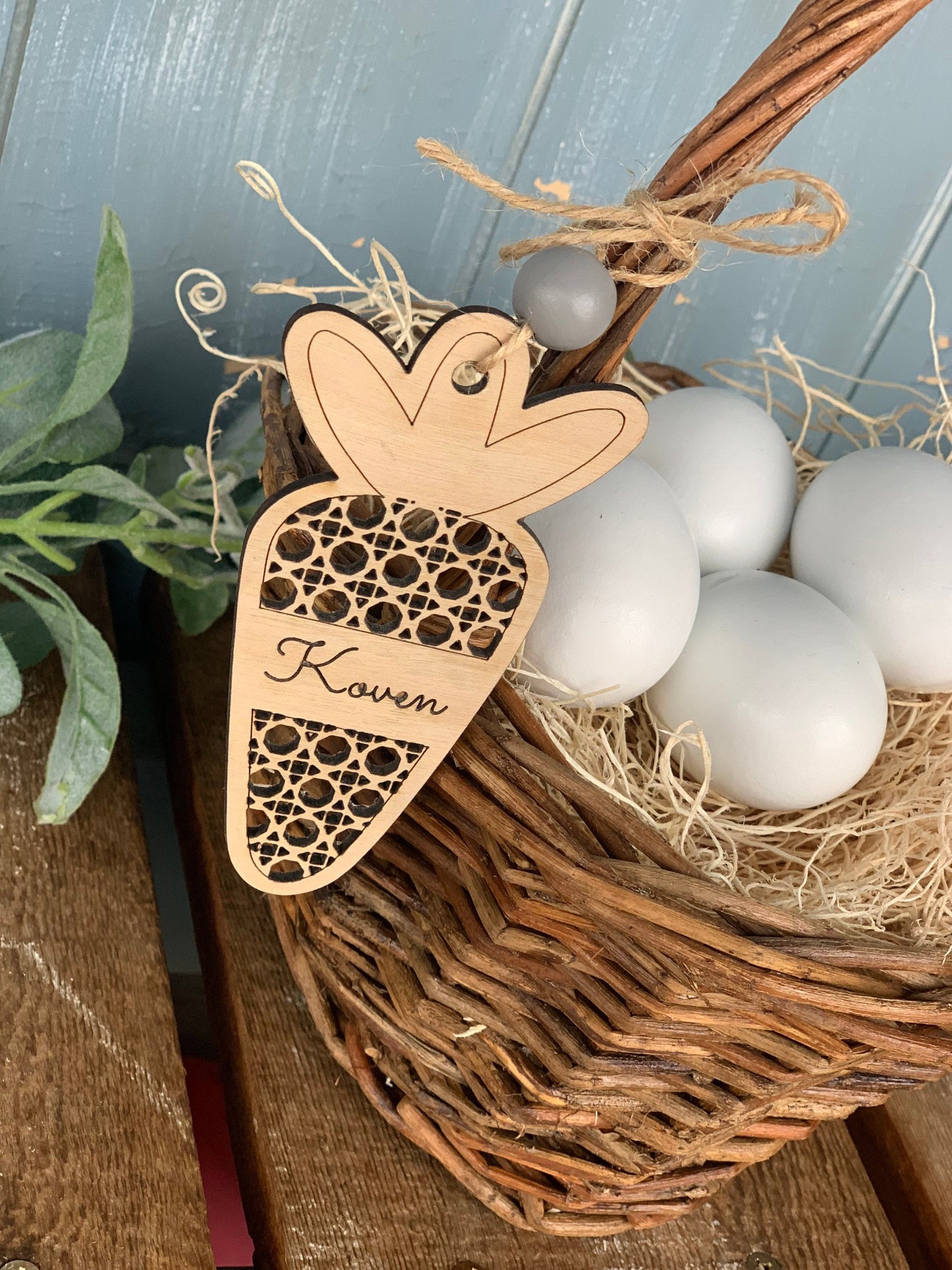 Rattan Easter basket tags-four styles to choose from - natural wood- personalized Easter tags