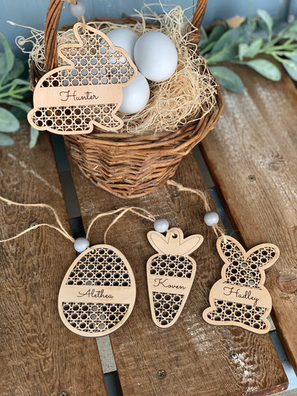 Rattan Easter basket tags-four styles to choose from - natural wood- personalized Easter tags