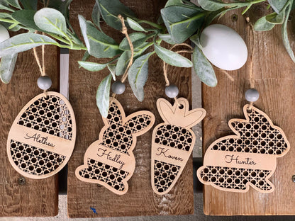 Rattan Easter basket tags-four styles to choose from - natural wood- personalized Easter tags