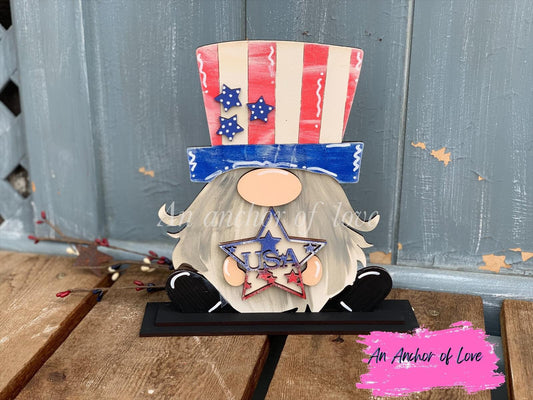 Fourth of July Standing Gnome -Uncle Sam Gnome-Firework Sign-Celebration Gnome-Standing gnome