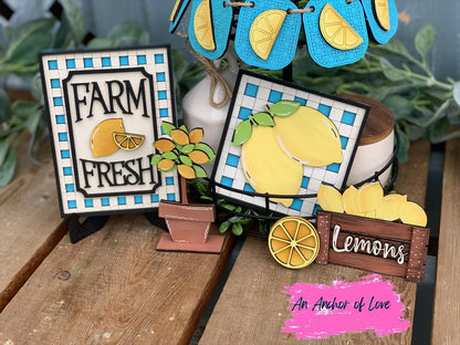 Lemon themed tiered tray decor -Farm Fresh Lemon Decor-Mini Lemon SIgns- Lemon Decor