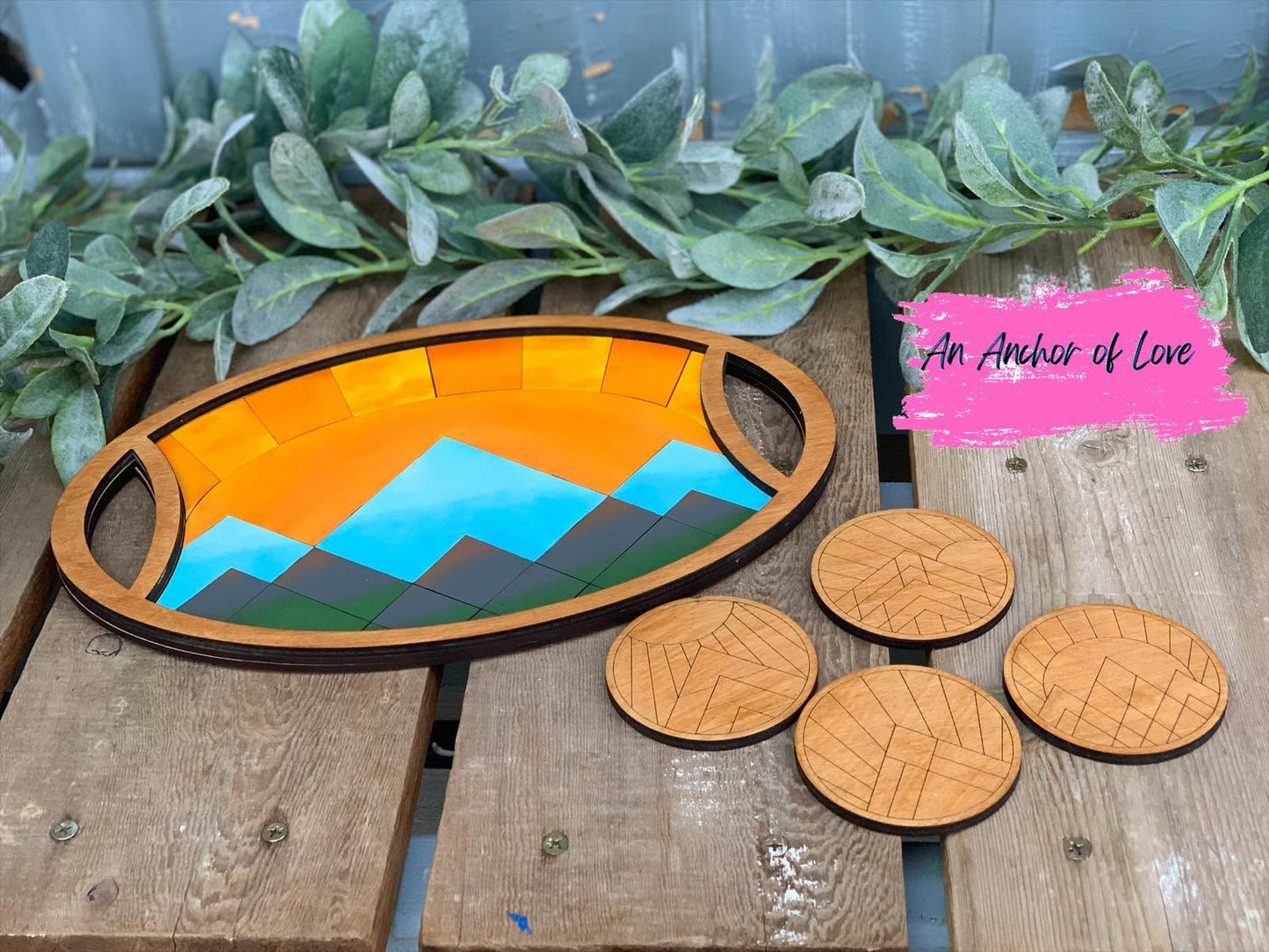 Mountain River Charcuterie Board With Handles, Cheese Platter,  Serving Tray, Unique Wedding Gift, wood gift, mountain tray