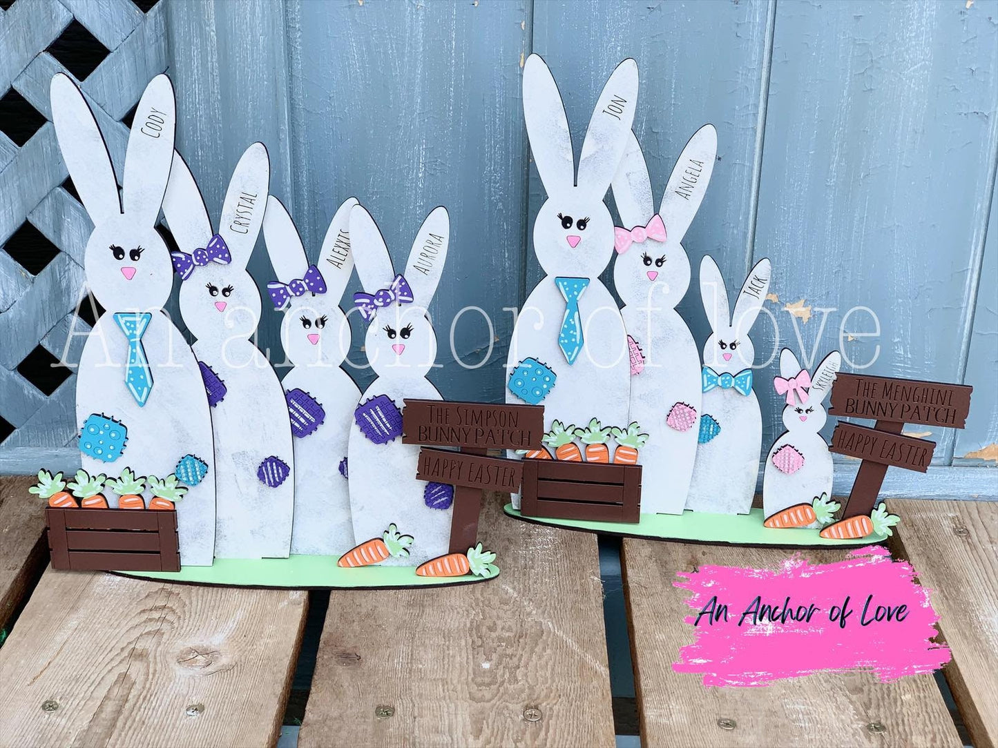 Standing Family Bunny Sign- 2 to 8 family members - personalized easter decoration-fast shipping gift