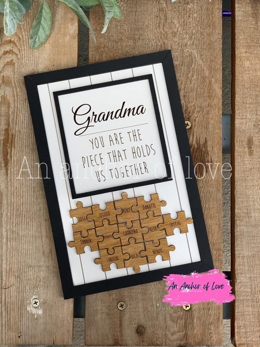 Personalized Grandma Puzzle Sign/ Gift for Grandma /Grandma You are the Piece that Holds us Together Puzzle/ Grandparents Day Gift