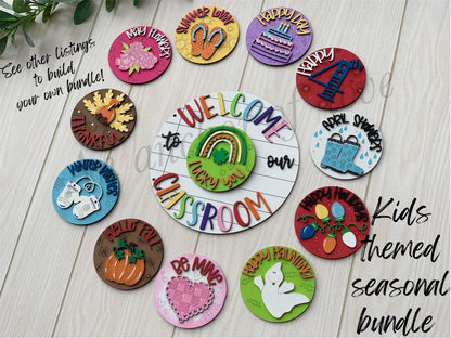 Complete set 12 piece set -Welcome to our classroom kids themed seasonal sign; back to school; teacher appreciation; school