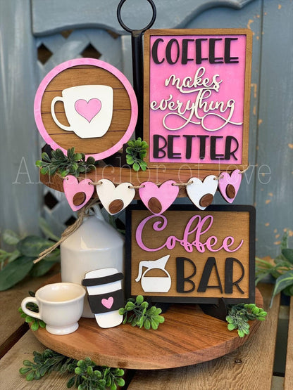 Coffee themed tiered tray -Coffee bar decorations-coffee bar decor