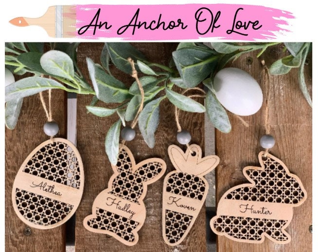 Rattan Easter basket tags-four styles to choose from - natural wood- personalized Easter tags