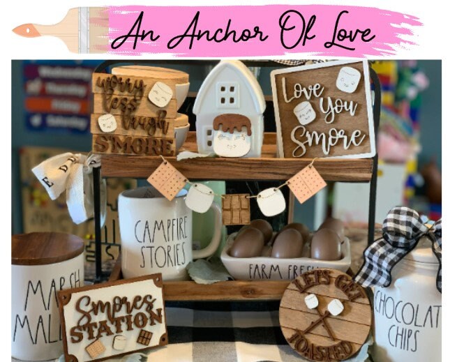 Smores tiered tray decor finished/unfinished