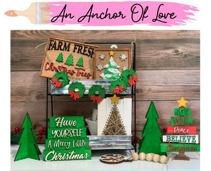 Christmas tree themed tiered tray set