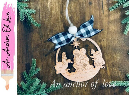 Wooden Nativity O Holy Night Christmas Ornament
