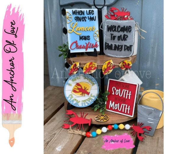 Crawfish Tiered Tray Decor, Crawfish Boil Mini Signs, Louisiana Seafood, Cajun Home Decor, Lemon Kitchen, Spring Set, Wood Signs, Shiplap