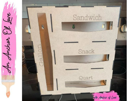 Wooden Kitchen Bag Organizer / Laser Cut Wood Ziplock Storage Baggie Holder/organizer