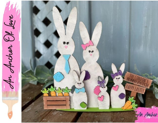 Standing Family Bunny Sign- 2 to 8 family members - personalized easter decoration-fast shipping gift