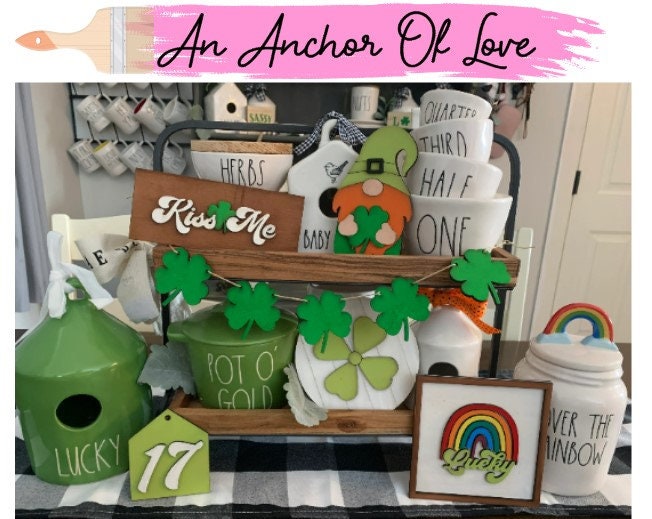 Saint Patricks day tiered tray decor